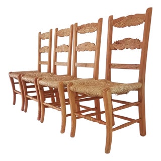 1970s French Country Pine and Rush Dining Chairs For Sale