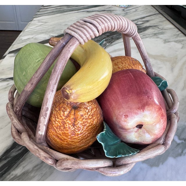 MOS2025brokenMade in Italy Majolica Style Trompe l'Oleil Fruit Basket For Sale - Image 4 of 11