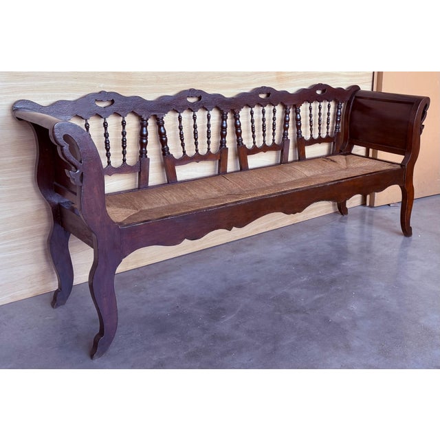 Spanish 20th Century Large Catalan Bench in Walnut with Caned Seat For Sale - Image 3 of 18