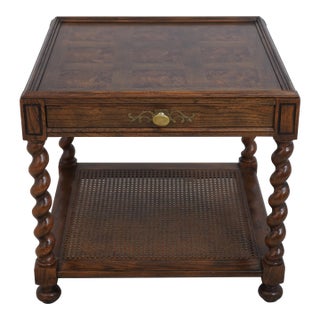 Vintage Baker Burl Wood 2 Tier Barley Twist Table For Sale