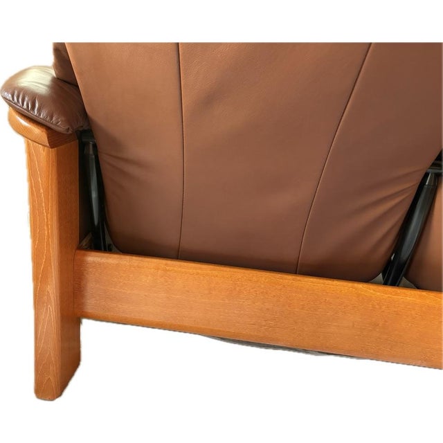 Vintage Ekhornes Leather Stressless Reclining Loveseat For Sale In Denver - Image 6 of 15