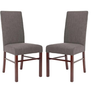 20''H Linen Side Chair , Charcoal Brown & Cherry Mahogany - a Pair For Sale