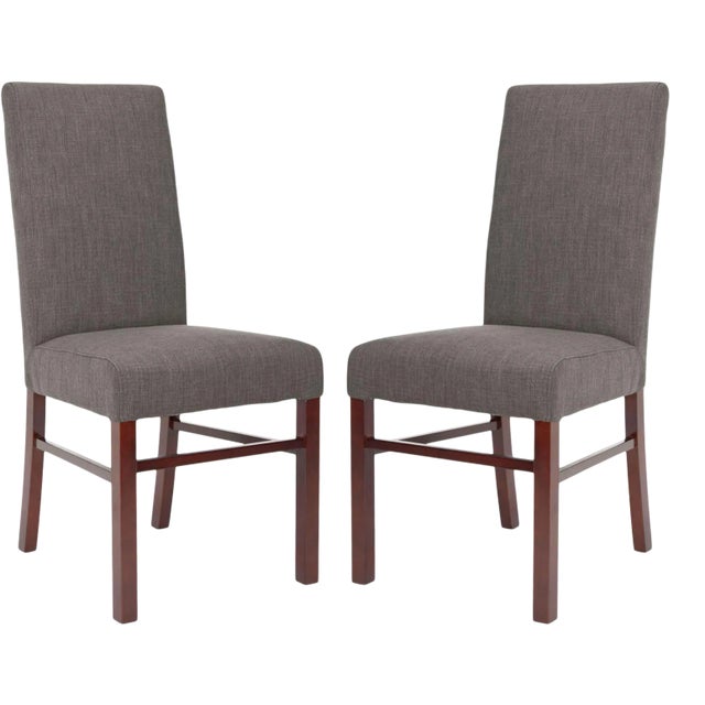 20''H Linen Side Chair , Charcoal Brown & Cherry Mahogany - a Pair For Sale