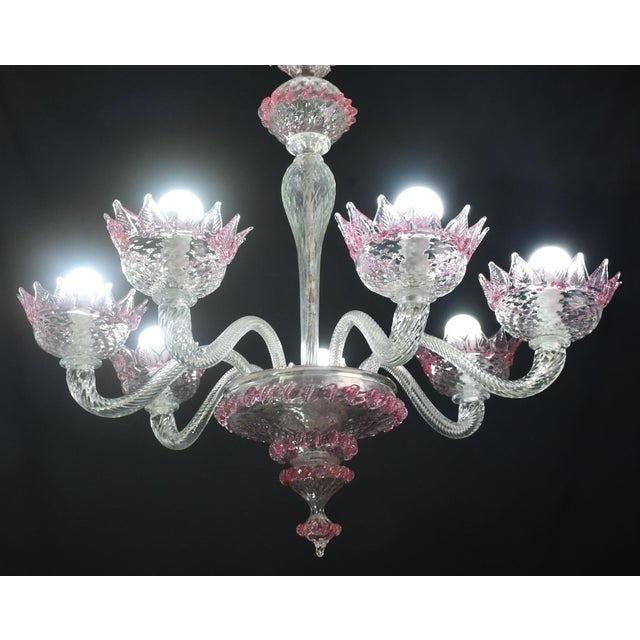 1970s Wonderful Vintage Pink Venetian Chandelier Murano Glass 7 Arms For Sale - Image 12 of 18