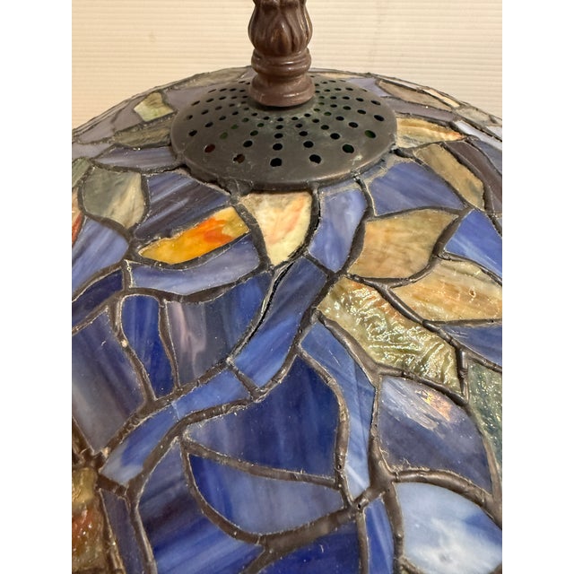 Vintage Tiffany Style Lamp With Foliage Design For Sale - Image 10 of 15