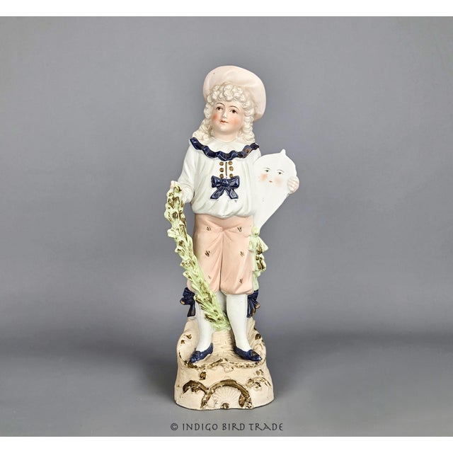 Antique Bisque Porcelain Figurine of Boy with Flying Kite by PM&M Porzellanfabrik Unger, Schneider & Cie Porzellanfabrik...
