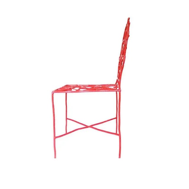 A whimsical new surrealist chair from Marjorie Skouras's studio, this is a hand wrought iron chair in an elegant coral...