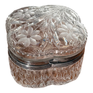 Large Antique Pairpoint Viscaria American Brilliant Cut Glass Jewelry Box - Glass Jewelry Casket - Quarter Foil Shape