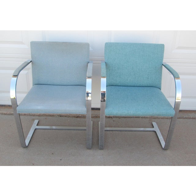 Blue Late 20th Century Ludwig Mies Van Der Rohe Brno Style Chairs Flat Arm For Sale - Image 8 of 12