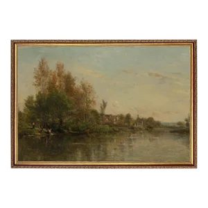 "On the Banks of the River" Contemporary Landscape Reproduction Print on Canvas, Framed 32x22