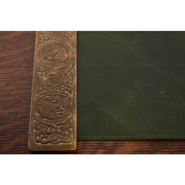 Metal Tiffany Studios New York Zodiac Bronze Blotter Ends With Leather Desk Blotter For Sale - Image 7 of 12