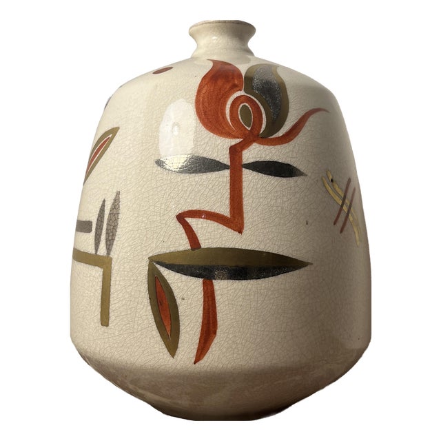 Modernist Vase in Crackled Ceramic from Manufacture de Sainte-Radegonde / Ateliers Asch, 1950s For Sale
