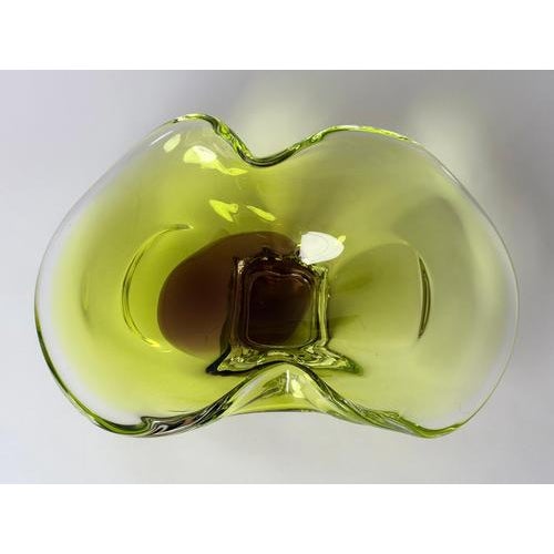 Glass Vintage Murano Sommerso Apple Green and Brown Glass Bowl with Organic Sculptural Form, 1970 For Sale - Image 7 of 16