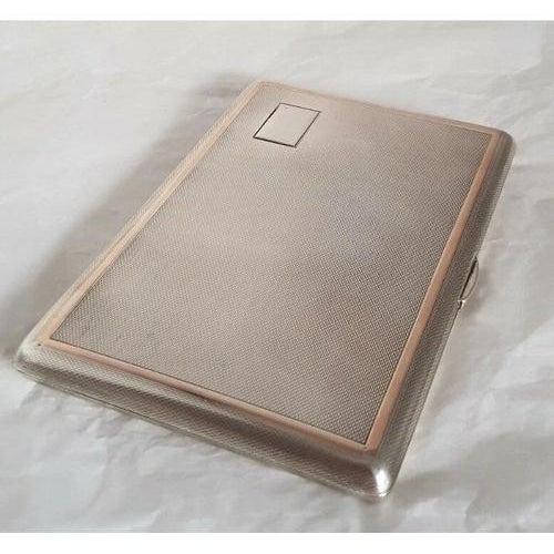 George VI Turned Sterling Silver Engine Cigarette Case by W. H. Manton, 1945 For Sale - Image 3 of 13