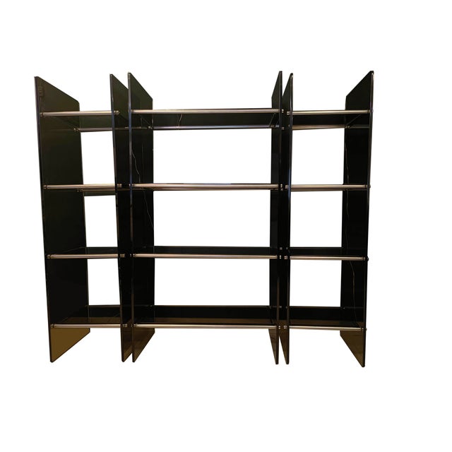 Vintage Metal and Smoked Glass Bookcases, 1970s, Set of 3 For Sale - Image 11 of 11