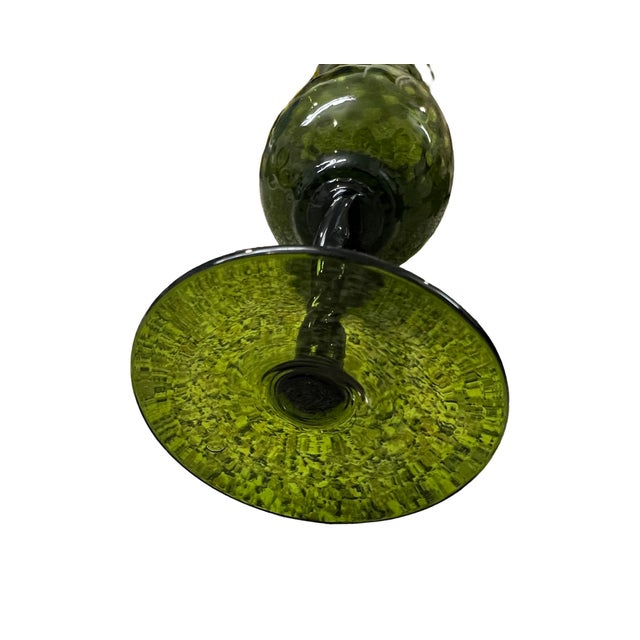 1960s Vintage Mid Century Modern Green Empoli Glass Snifter Goblet Carafe Italian Italy 1960s For Sale - Image 5 of 9