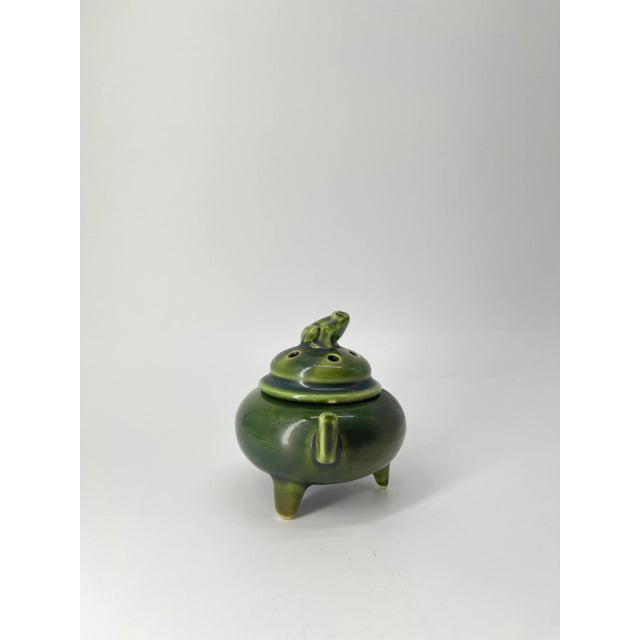 Japanese Vintage Japanese Green Ceramic Incense Burner For Sale - Image 3 of 8