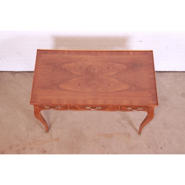 Wood Baker Furniture French Provincial Louis XV Walnut Writing Desk, Newly Refinished For Sale - Image 7 of 13