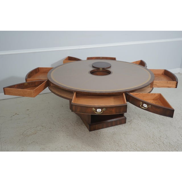 English English Style Large Mahogany Round Leather Top Rent Table For Sale - Image 3 of 18