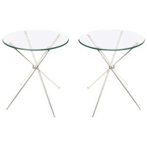 Vintage Silver-Plate Tripod and Glass Folding Side or Drink Tables 1960's