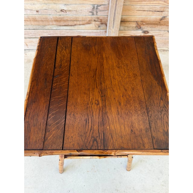 Antique Scorched Bamboo Two-Tier Side Table With Wood Shelves For Sale In Naples, FL - Image 6 of 12