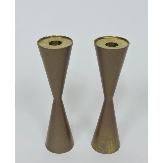 Metal Mid Century Modern Cone Brass Candle Holders- Set of 2 For Sale - Image 7 of 12