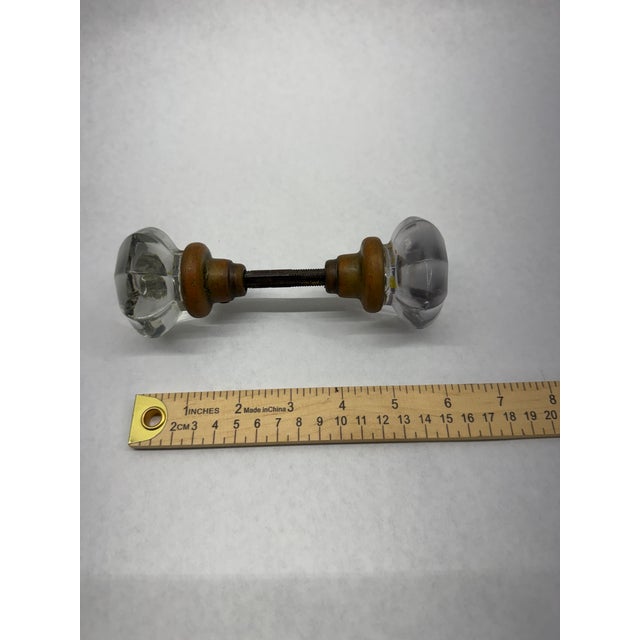 Antique Victorian Clear Octagonal Cut-Glass Doorknobs With Spindle - Pair For Sale - Image 6 of 8