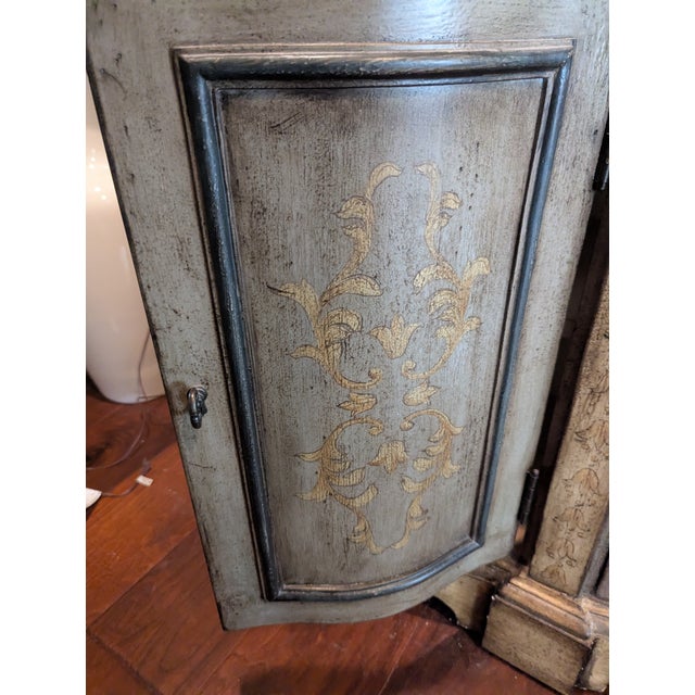 1990s Curved, Inlaid Wood, Stenciled Console Commode Table For Sale - Image 11 of 15