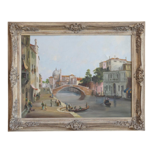English 19th Century Oil Painting Depicting a Venetian Scene in Carved Frame