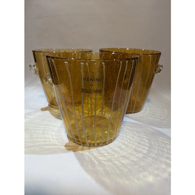Mediterranean Vintage 1970s Venini for Disaronno Murano Glass Ice Bucket, Amber & White For Sale - Image 3 of 13