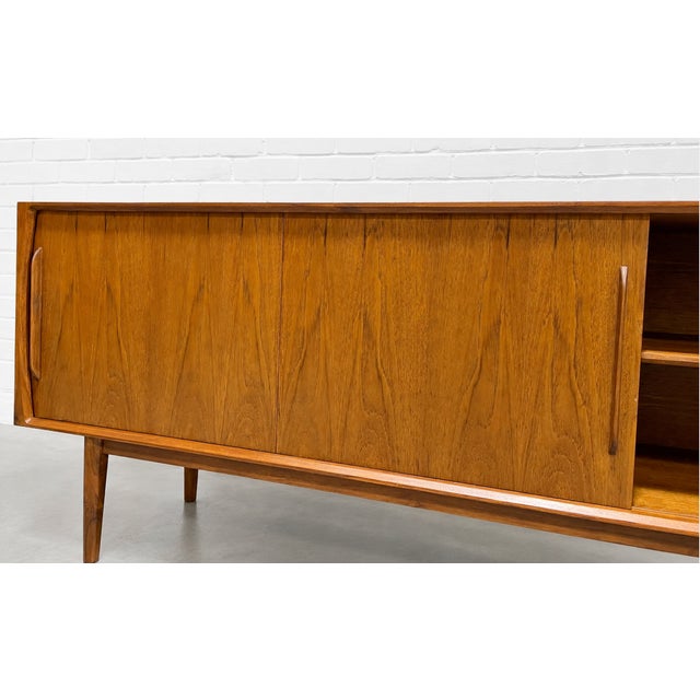 Classic + Long Mid Century Modern Styled Danish Credenza | Teak Media Stand | Handmade Sideboard For Sale - Image 13 of 14