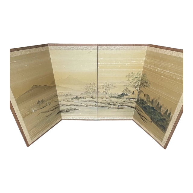 Large Antique - Vintage Chinese Folding Hand Painted Table Screen Panel Divider For Sale