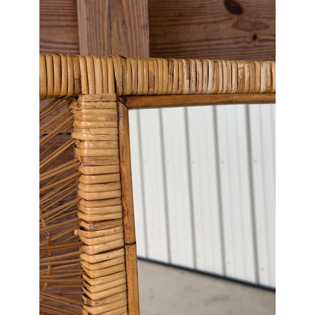 1980s Monumental Vintage Boho Coastal Buri Rattan Sunburst Wall Mirror For Sale - Image 5 of 12