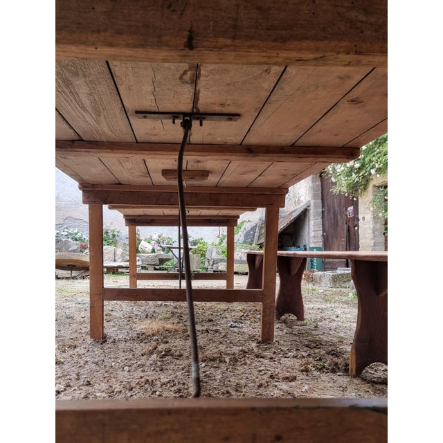 Antique French Folding Dining Table with Benches in Pine and Chestnut, 1890s, Set of 3 For Sale - Image 13 of 18