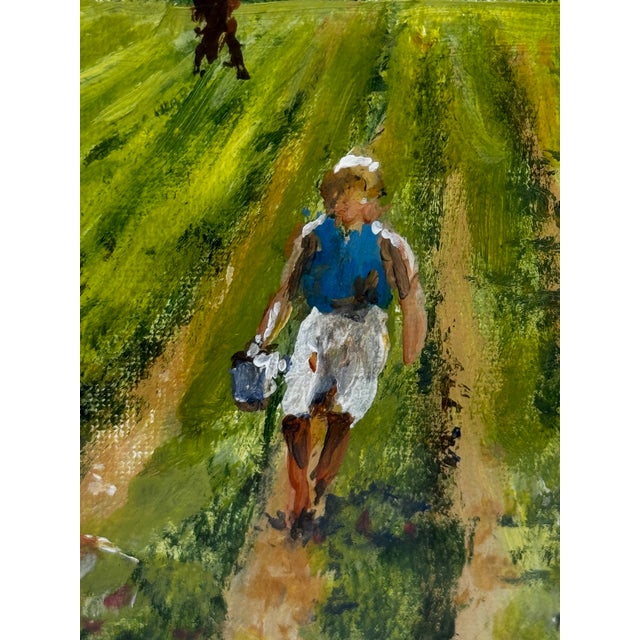 British 20th Century Landscape Oil Painting, Strawberry Pickers Harvesting in West Sussex South Downs For Sale - Image 10 of 18
