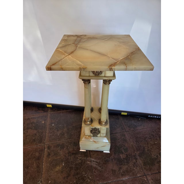 Neoclassical Antique French Empire Onyx and Gilt Mounted Pedestal Large Neo-Classical Columns For Sale - Image 3 of 17