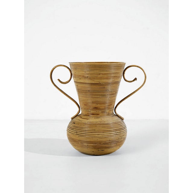 Light Yellow Large Wicker Amphora Vase from Vivai Del Sud, Italy, 1970s For Sale - Image 8 of 8