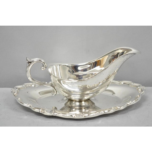 Vintage Victorian Style Silver Plated Gravy Sauce Boat W/ Attached Dish For Sale - Image 13 of 13