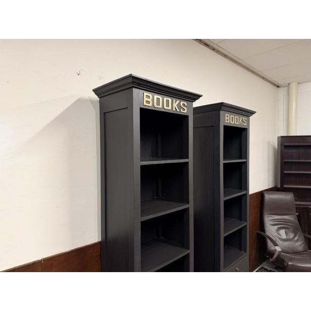 English Black Teak Bookcases, Set of 2 For Sale - Image 6 of 16