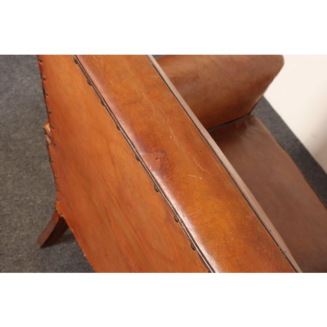 Pair of French Art Deco Leather Angled Back Club Chairs With Nailhead Decoration For Sale - Image 9 of 18