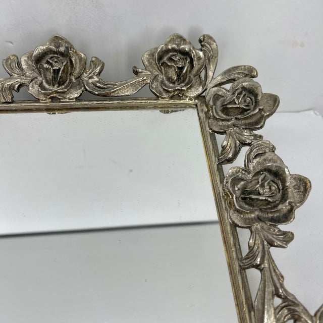Metal 1950s Hollywood Regency Gilded Brass Vanity Mirror Tray For Sale - Image 7 of 12