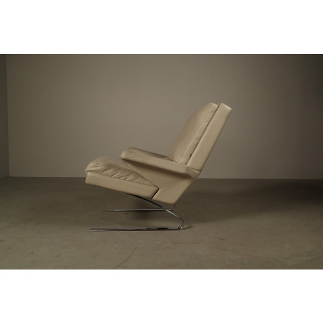 Ivory Set of Leather Swing Lounge Chair with Ottoman by Reinhold Adolf for Cor Germany, 1970s For Sale - Image 8 of 16