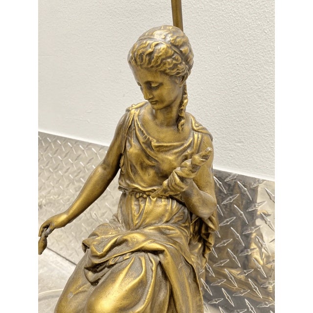 Figurative Antique Classic Style Spinning Woman & Greyhound Dog Brass Table Lamp For Sale - Image 3 of 6