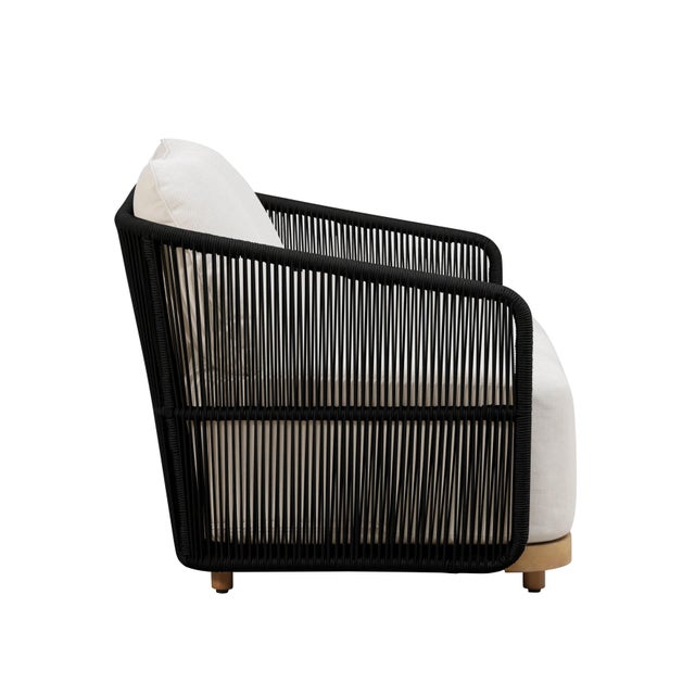 Wood Alpine Teak Wood Outdoor Arm Chair With Black Rope Design For Sale - Image 7 of 10
