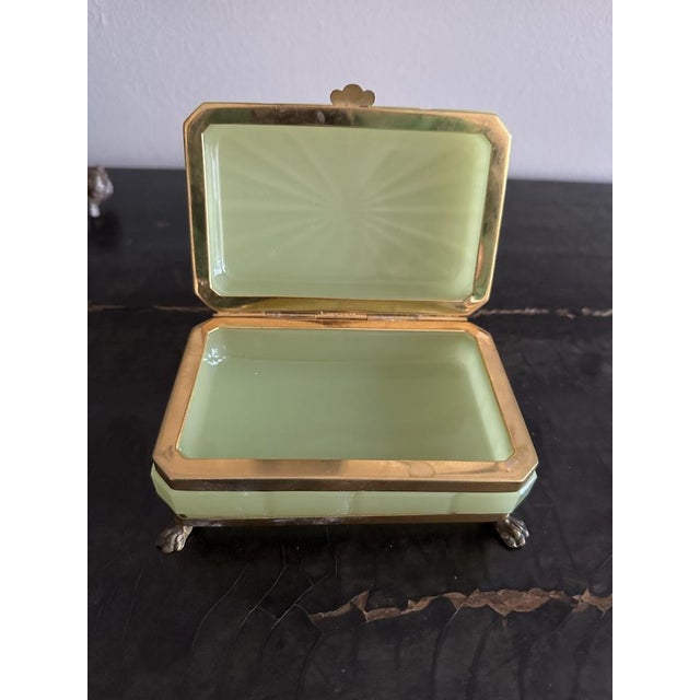 Metal 19th Century French Opaline Glass Box in Pistachio Green, 1880s For Sale - Image 7 of 18