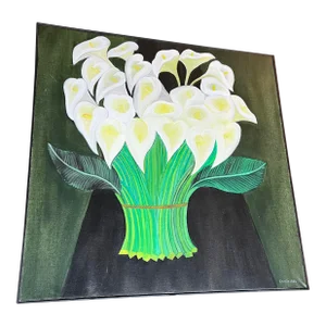 Signed Anita Mexico Calilily Floral Oil Painting. C1980