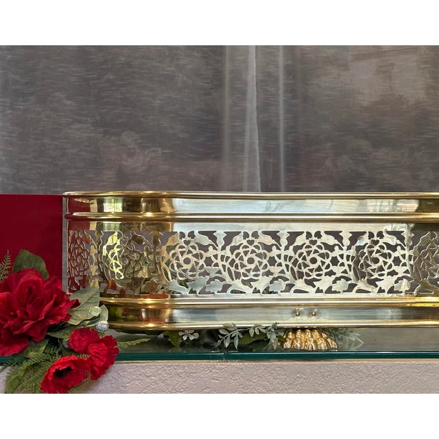 Brass Antique Brass Fireplace Fender Pierced English Brass, Circa 1890's For Sale - Image 8 of 9