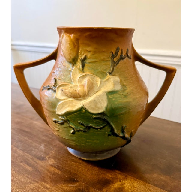Roseville Pottery Mid 20th Century Roseville Magnolia Terra Cotta Vase For Sale - Image 4 of 12