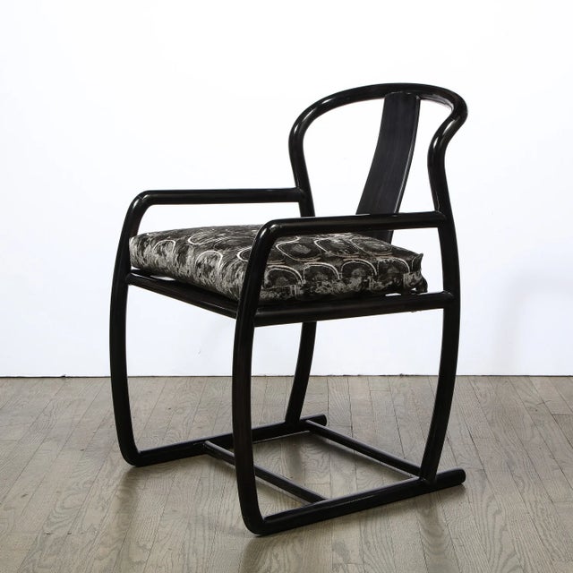 Black Pair of Modern Armchairs in Smoked Emerald Velvet & Ebonized Walnut by Donghia For Sale - Image 8 of 11