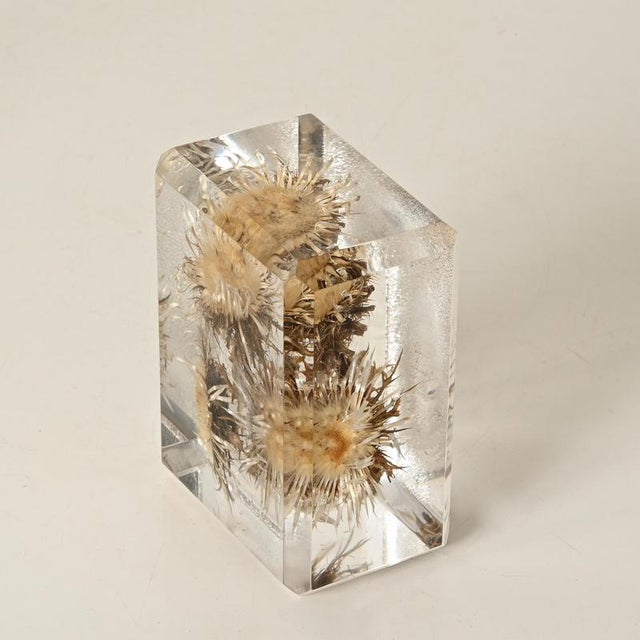 Acrylic Glass Paperweight with Encased Flowers by Pierre Giraudon, France, 1970s For Sale - Image 10 of 14